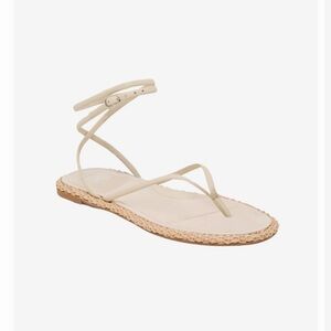 Cove Strappy Ankle-Wrap Sandals in Beige